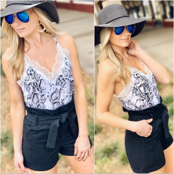 Infinity Raine Pants - BLACK PAPER BAG SHORTS W/SELF TIE BELT